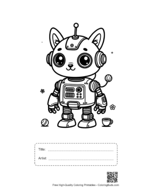 Thumbnail: Small Cat Robot Buddy with Mechanical Gears and Whiskers Printable with Title and Artist Box