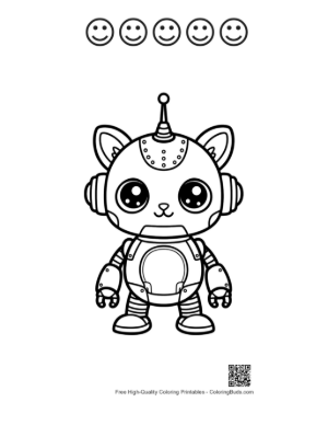 Thumbnail: Small Mechanical Pet Cat Robot Ready for a Space Adventure Printable and 5 Happy Face Outline