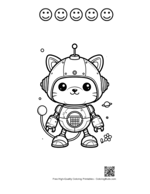 Thumbnail: Small Mechanical Pet Cat Robot Sitting in a Cozy Room Printable and 5 Happy Face Outline
