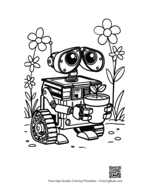 Thumbnail: Small Mechanical Robot Gardener with Flower Pots in a Floral Meadow Printable