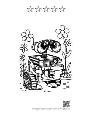 Thumbnail: Small Mechanical Robot Gardener with Flower Pots in a Floral Meadow Printable and 5 Star Outline