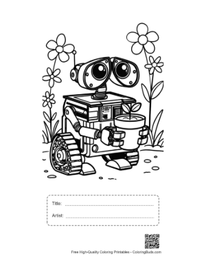 Thumbnail: Small Mechanical Robot Gardener with Flower Pots in a Floral Meadow Printable with Title and Artist Box