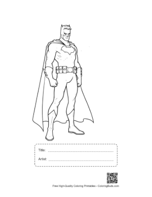 Thumbnail: Batman Outline Standing Heroically Printable with Title and Artist Box