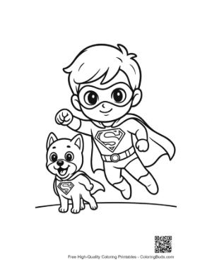 Thumbnail: Brave Superhero Child and His Loyal Dog Flying High Printable