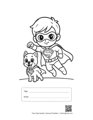 Thumbnail: Brave Superhero Child and His Loyal Dog Flying High Printable with Title and Artist Box