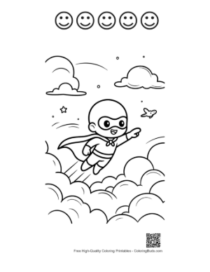 Thumbnail: Brave Superhero Kid Flying Alongside a Small Airplane Printable and 5 Happy Face Outline