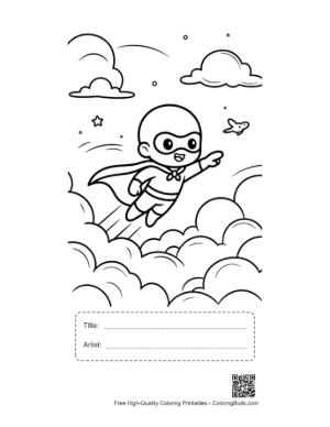 Thumbnail: Brave Superhero Kid Flying Alongside a Small Airplane Printable with Title and Artist Box