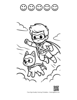 Thumbnail: Caped Hero Coloring Sheet Printable and 5 Happy Face Outline
