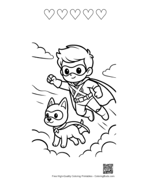 Thumbnail: Caped Hero Coloring Sheet Printable and 5 Heart Outline