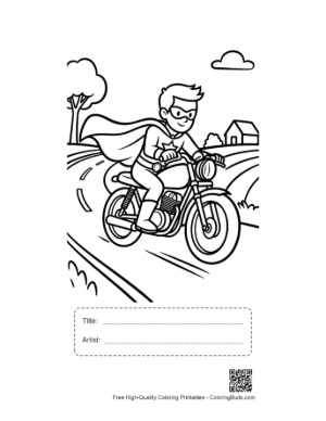 Thumbnail: Caped Hero Coloring Sheet Printable with Title and Artist Box
