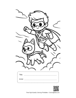 Thumbnail: Caped Hero Coloring Sheet Printable with Title and Artist Box