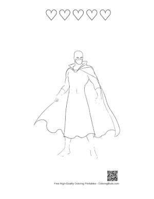 Thumbnail: Caped Hero Sketch Printable and 5 Heart Outline