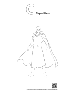 Thumbnail: Caped Hero Sketch Printable Outline Alphabet C Caped Hero