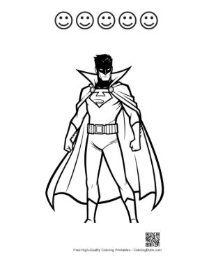 Thumbnail: Caped Hero Standing Boldly Printable and 5 Happy Face Outline
