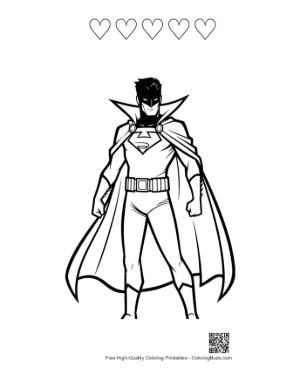 Thumbnail: Caped Hero Standing Boldly Printable and 5 Heart Outline