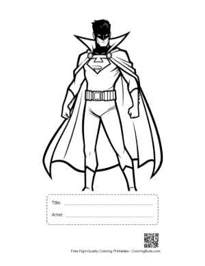 Thumbnail: Caped Hero Standing Boldly Printable with Title and Artist Box