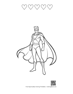 Thumbnail: Caped Superhero Standing Boldly Printable and 5 Heart Outline
