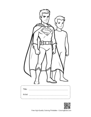 Thumbnail: Caped Superman and Sidekick Standing Proud Printable with Title and Artist Box
