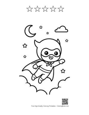 Thumbnail: Cute Baby Superhero Flying Through a Starry Night Sky Printable and 5 Star Outline