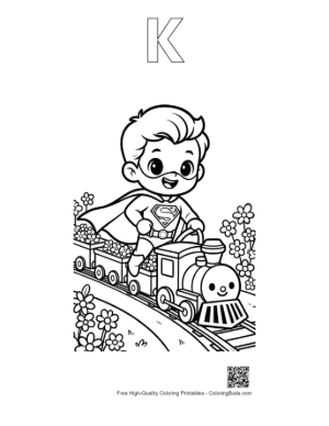 Thumbnail: Cute Caped Hero Printable Outline Alphabet K