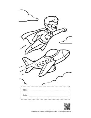 Thumbnail: Free Caped Hero Coloring Sheet Printable with Title and Artist Box
