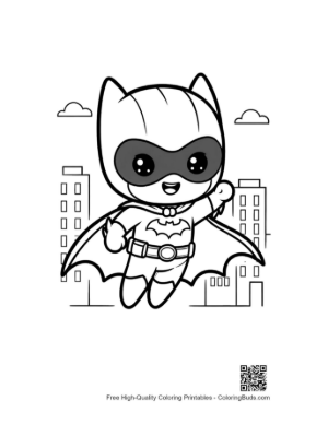 Thumbnail: Masked Superhero Child Posing in Front of Urban Buildings Printable