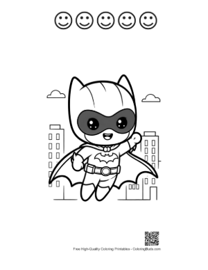 Thumbnail: Masked Superhero Child Posing in Front of Urban Buildings Printable and 5 Happy Face Outline