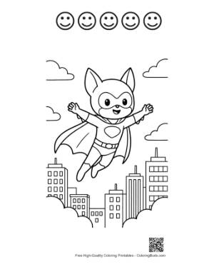Thumbnail: Superhero Kid Landing Heroically in the Middle of a City Printable and 5 Happy Face Outline