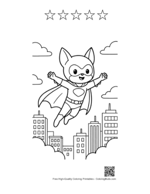 Thumbnail: Superhero Kid Landing Heroically in the Middle of a City Printable and 5 Star Outline