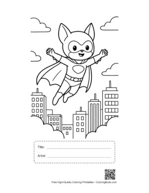 Thumbnail: Superhero Kid Landing Heroically in the Middle of a City Printable with Title and Artist Box