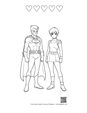 Thumbnail: Superman and Anime Heroine Side by Side Printable and 5 Heart Outline