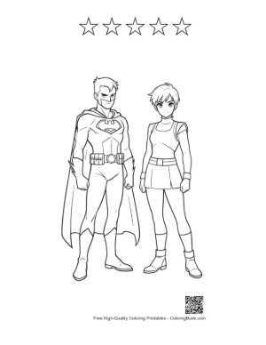Thumbnail: Superman and Anime Heroine Side by Side Printable and 5 Star Outline