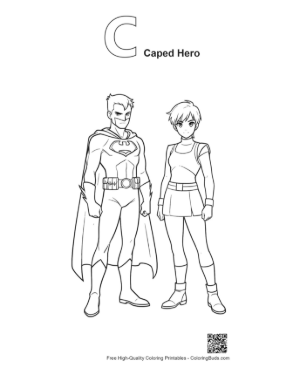 Thumbnail: Superman and Anime Heroine Side by Side Printable Outline Alphabet C Caped Hero