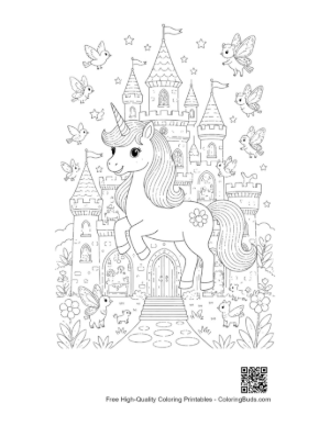 Thumbnail: Adorable Baby Unicorn Posing by a Fairytale Royal Palace Printable
