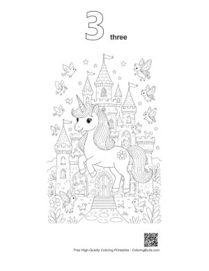 Thumbnail: Adorable Baby Unicorn Posing by a Fairytale Royal Palace Printable Outline Number 3