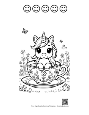 Thumbnail: Beautiful Princess Hugging Her Favorite Kawaii Unicorn Printable and 5 Happy Face Outline