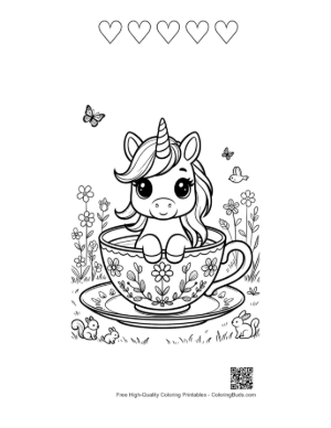 Thumbnail: Beautiful Princess Hugging Her Favorite Kawaii Unicorn Printable and 5 Heart Outline