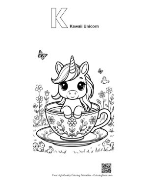 Thumbnail: Beautiful Princess Hugging Her Favorite Kawaii Unicorn Printable Outline Alphabet K Kawaii Unicorn