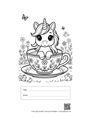 Thumbnail: Beautiful Princess Hugging Her Favorite Kawaii Unicorn Printable with Title and Artist Box