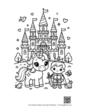 Thumbnail: Brave Unicorn Guarding a Majestic Fairytale Castle Printable