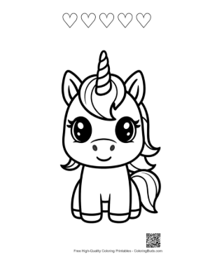 Thumbnail: Cute Kawaii Unicorn Outline Printable and 5 Heart Outline