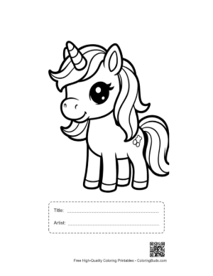 Thumbnail: Cute Kawaii Unicorn Outline Printable with Title and Artist Box