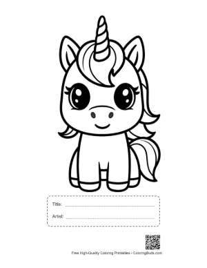 Thumbnail: Cute Kawaii Unicorn Outline Printable with Title and Artist Box