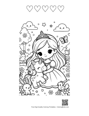 Thumbnail: Cute Kawaii Unicorn Printable and 5 Heart Outline