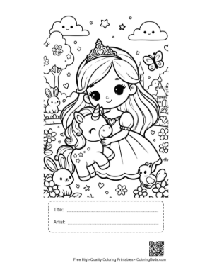 Thumbnail: Cute Kawaii Unicorn Printable with Title and Artist Box