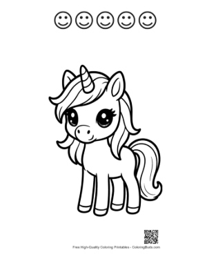 Thumbnail: Cute Kawaii Unicorn Standing Adorably Printable and 5 Happy Face Outline