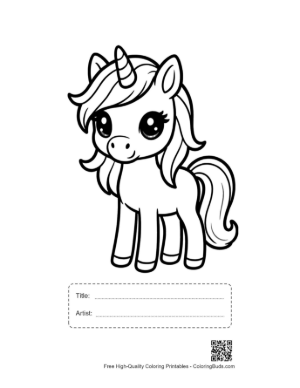 Thumbnail: Cute Kawaii Unicorn Standing Adorably Printable with Title and Artist Box