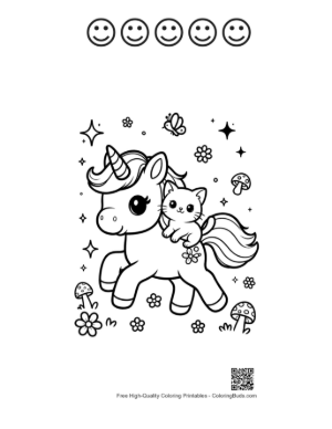Thumbnail: Download Kawaii Unicorn Printable and 5 Happy Face Outline