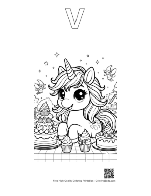 Thumbnail: Free Rainbow Unicorn Printable Outline Alphabet V