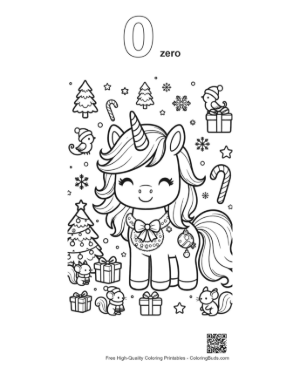 Thumbnail: Happy Unicorn Celebrating Christmas with a Santa Hat and Ornaments Printable Outline Number 0